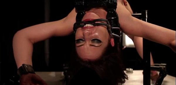  Restrained sub gagged and dildofucked